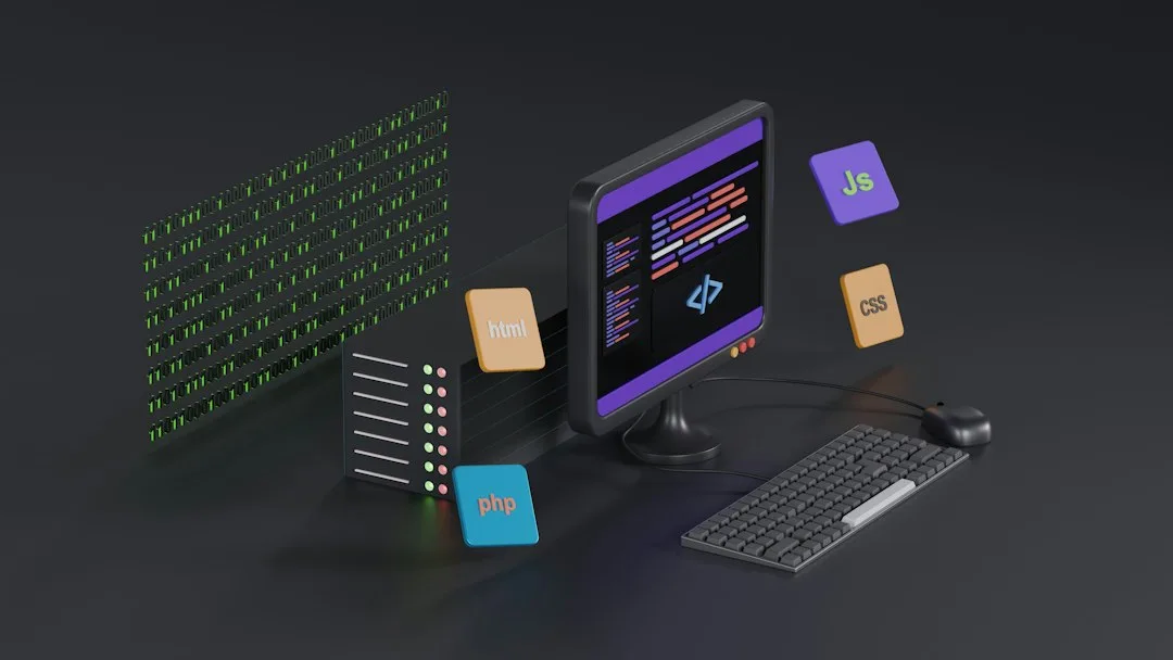 3D illustration of a coding workstation